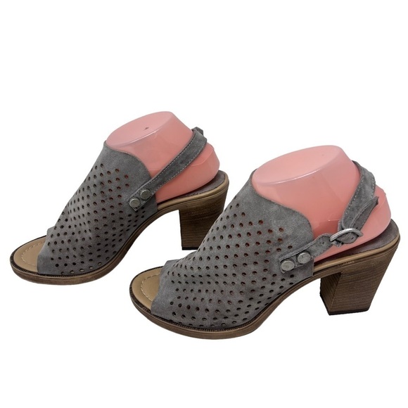 Barbara Barbieri Gray Suede Perforated Slingback Block Heeled Sandals Mules 8.5 - Picture 3 of 13